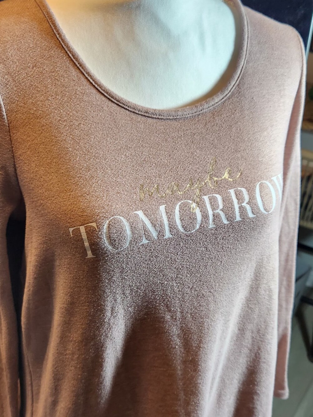 Danskin Rose Taupe 'TOMORROW' Long Sleeve Sweatshirt